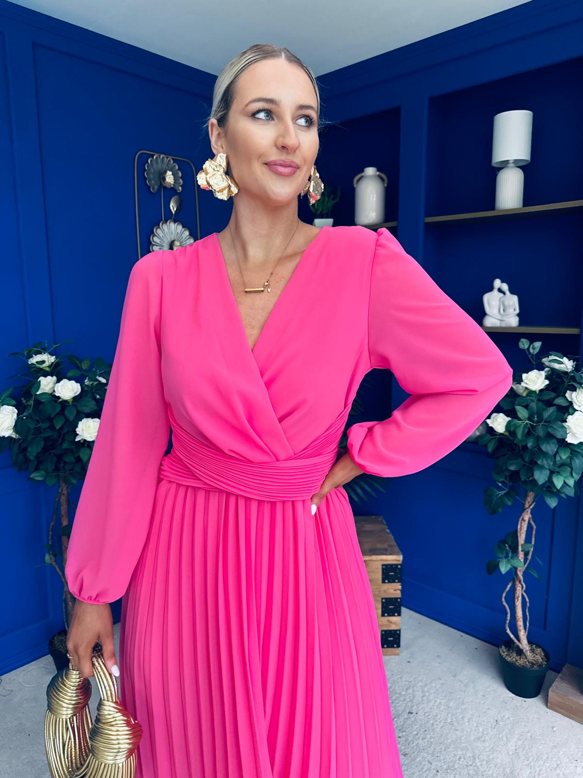 Muireann Twist Detail Midi Dress Fuchsia