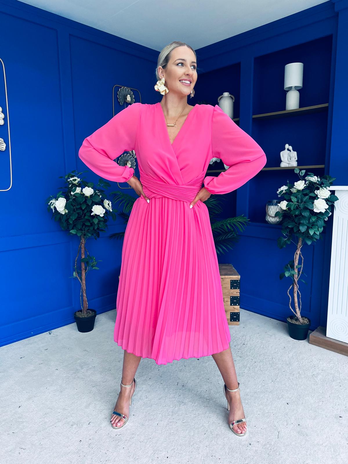 Muireann Twist Detail Midi Dress Fuchsia