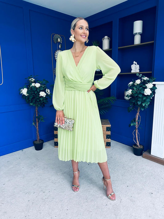 Muireann Twist Detail Midi Dress Lime