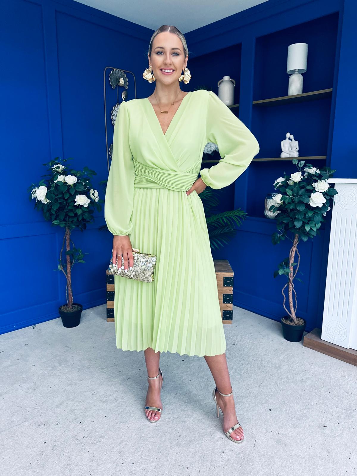 Muireann Twist Detail Midi Dress Lime