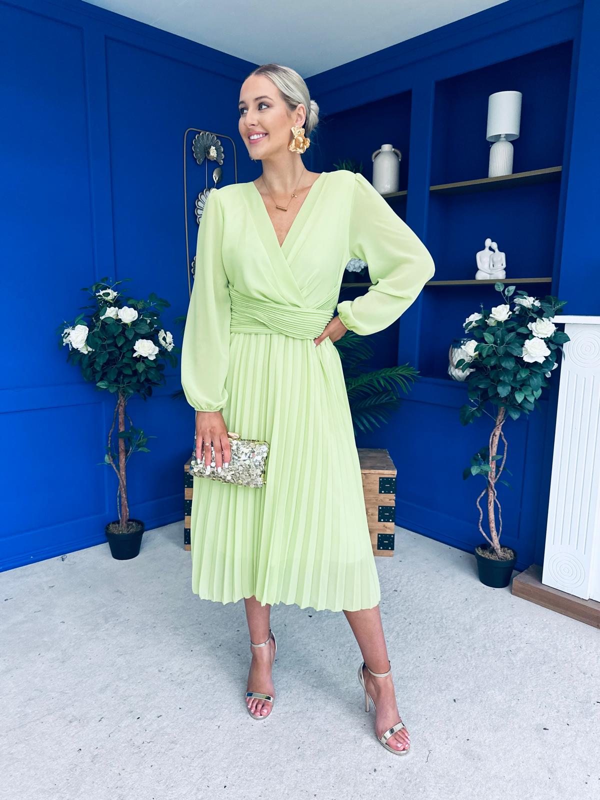 Muireann Twist Detail Midi Dress Lime