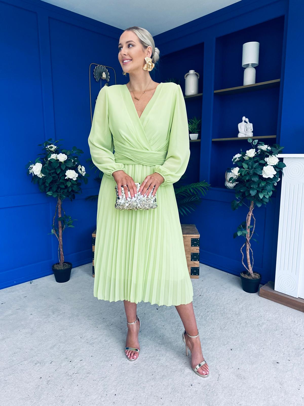 Muireann Twist Detail Midi Dress Lime