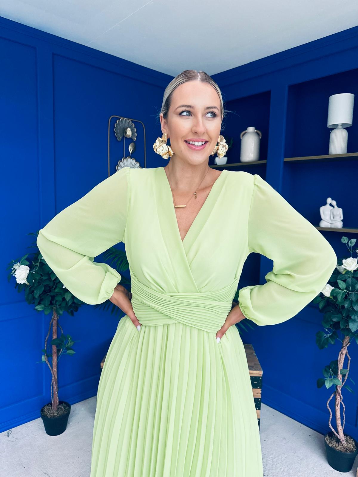 Muireann Twist Detail Midi Dress Lime