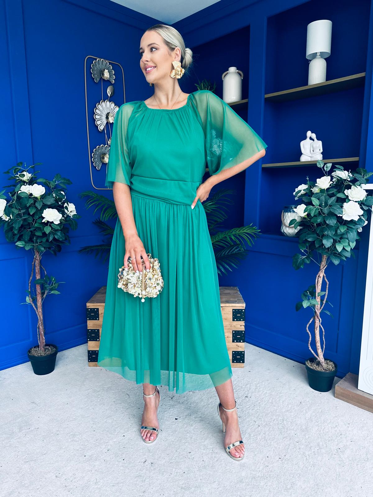 Ophelia Detailed Occasion Tulle Dress Emerald