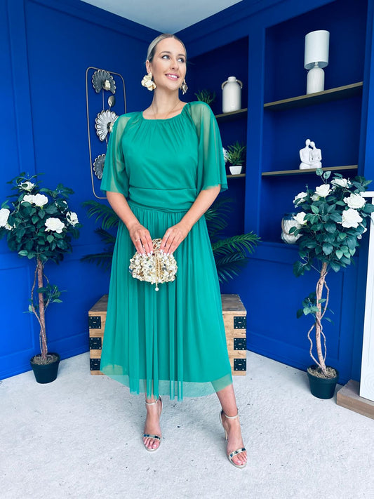 Ophelia Detailed Occasion Tulle Dress Emerald