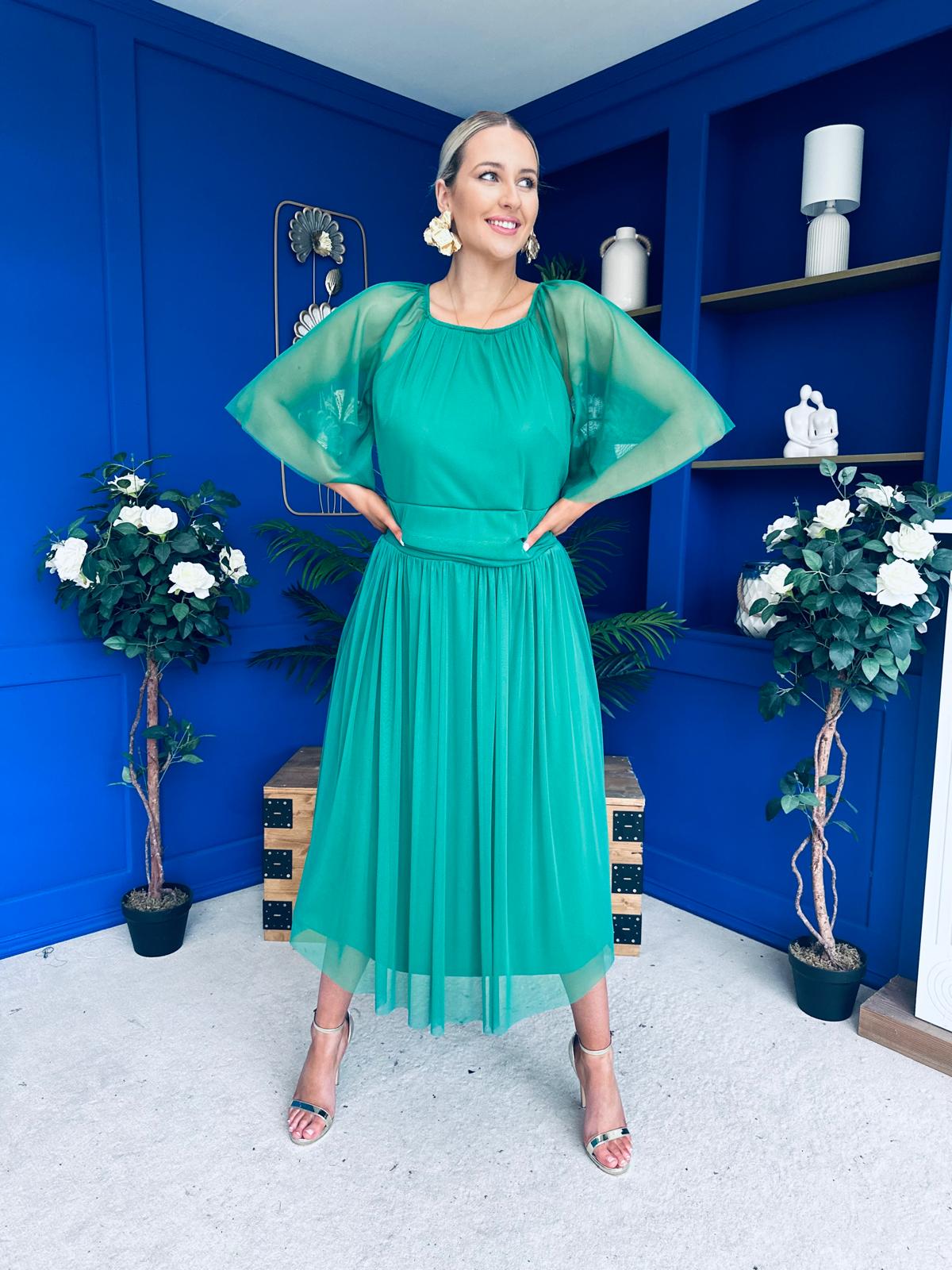 Ophelia Detailed Occasion Tulle Dress Emerald – Canella Lane