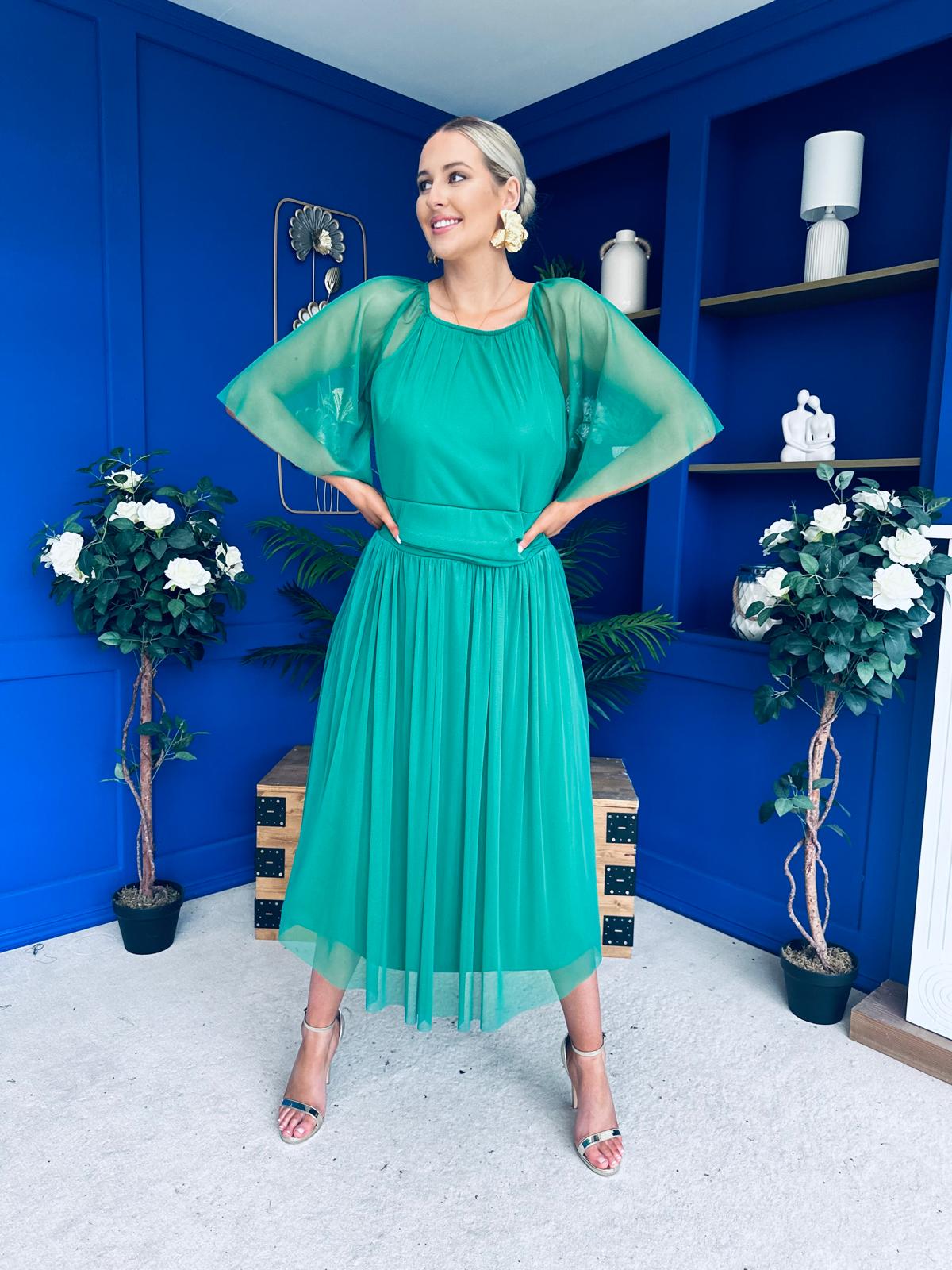 Ophelia Detailed Occasion Tulle Dress Emerald