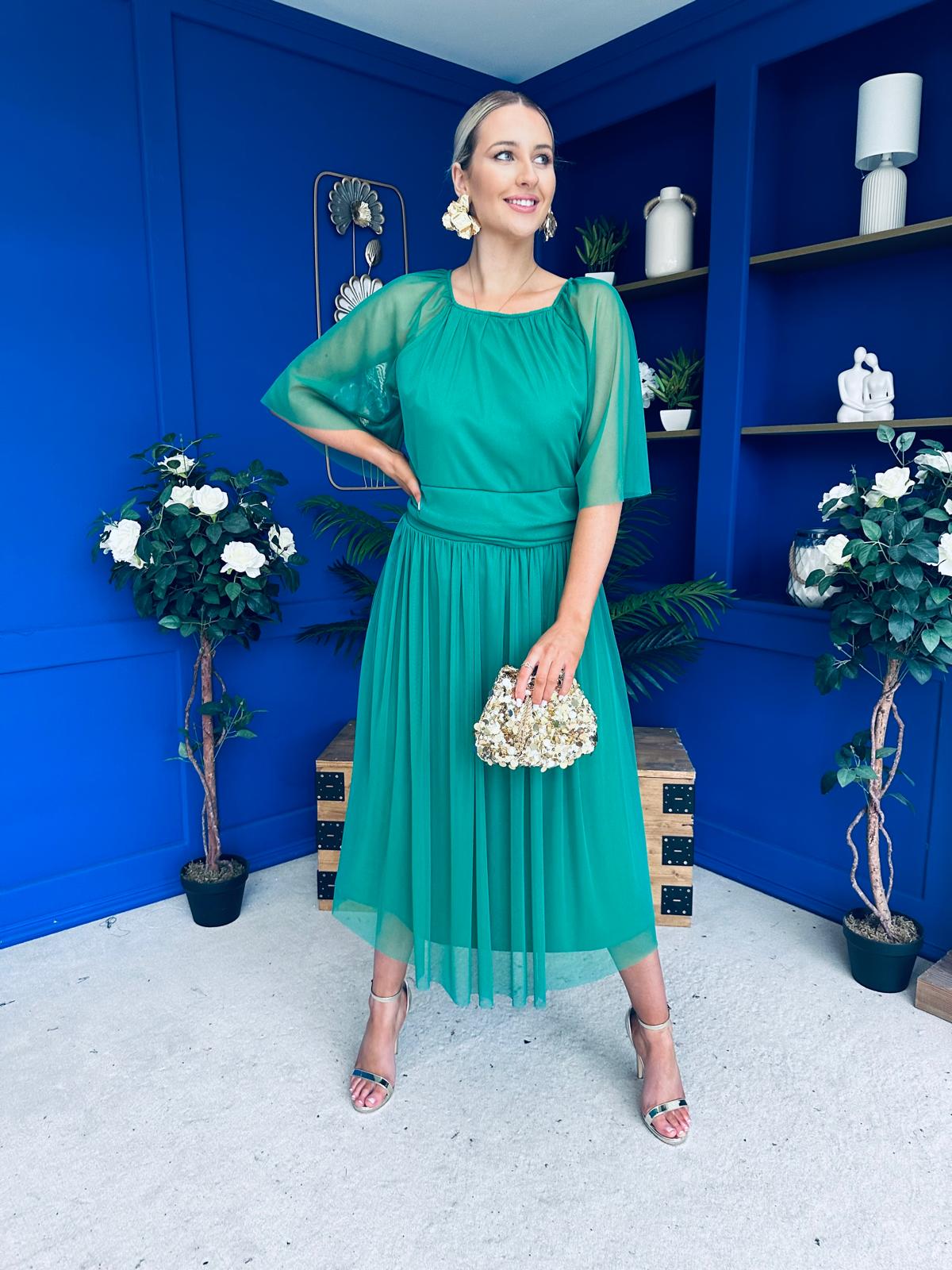 Ophelia Detailed Occasion Tulle Dress Emerald