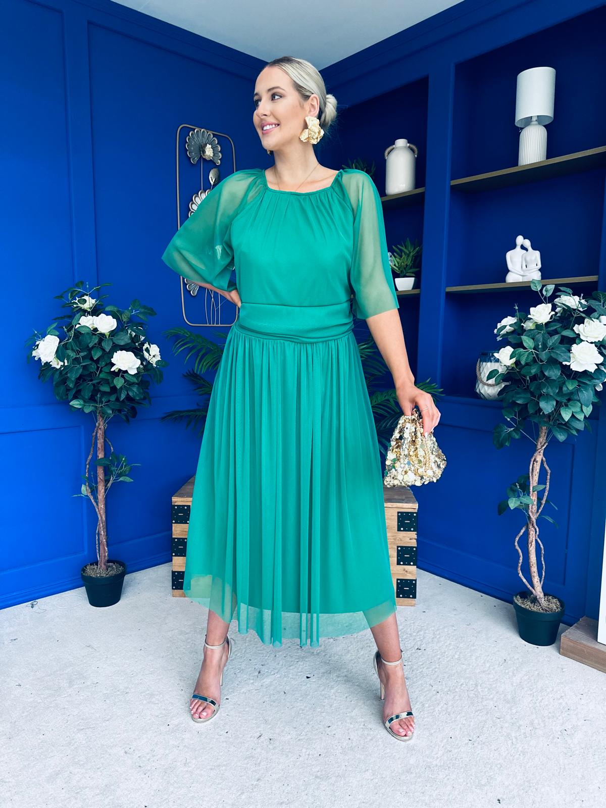 Ophelia Detailed Occasion Tulle Dress Emerald – Canella Lane