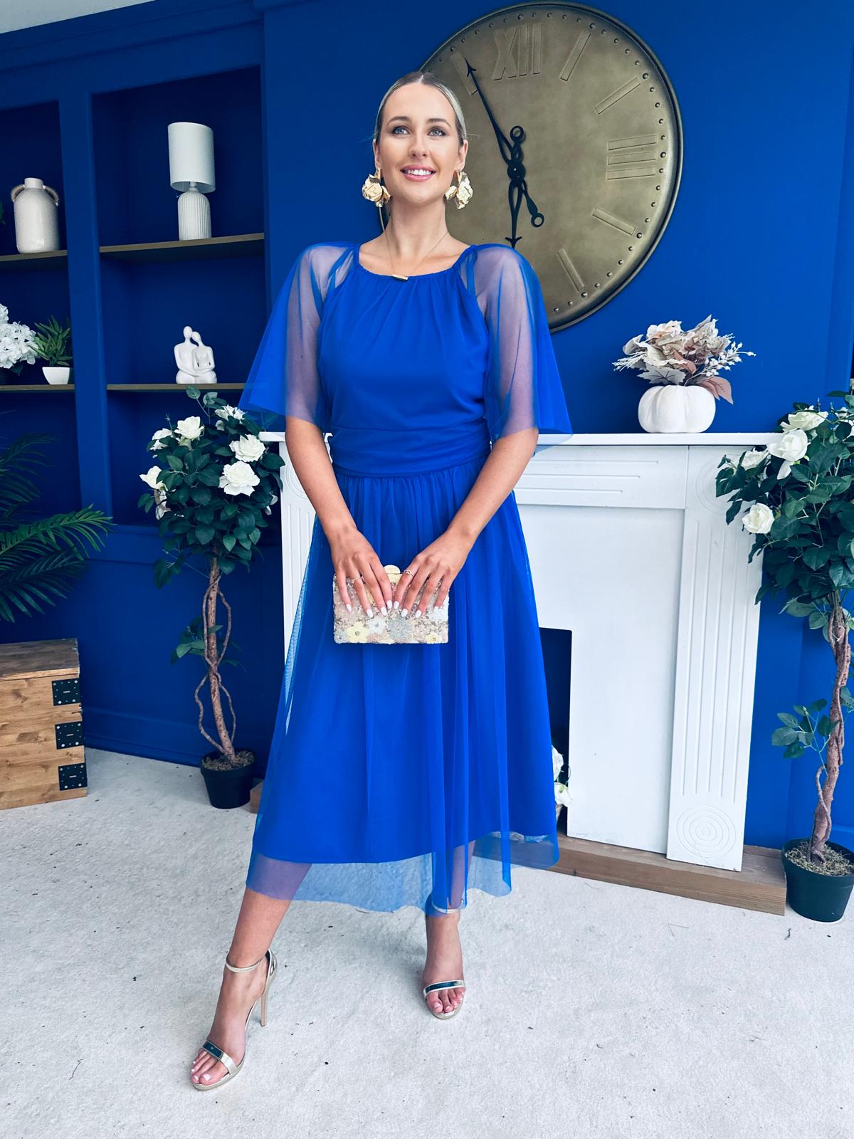 Ophelia Detailed Occasion Tulle Dress Cobalt