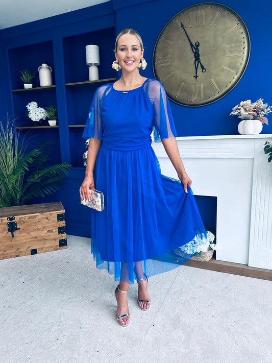 Ophelia Detailed Occasion Tulle Dress Cobalt