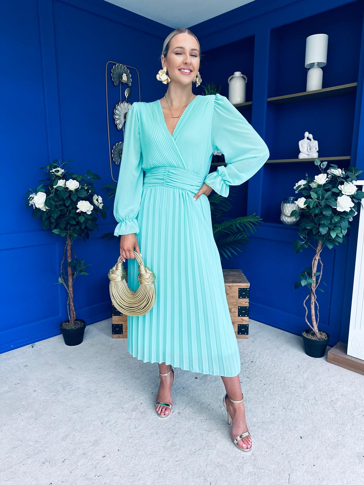 Clodagh Pleat Detailed Midi Dress Pastel Green