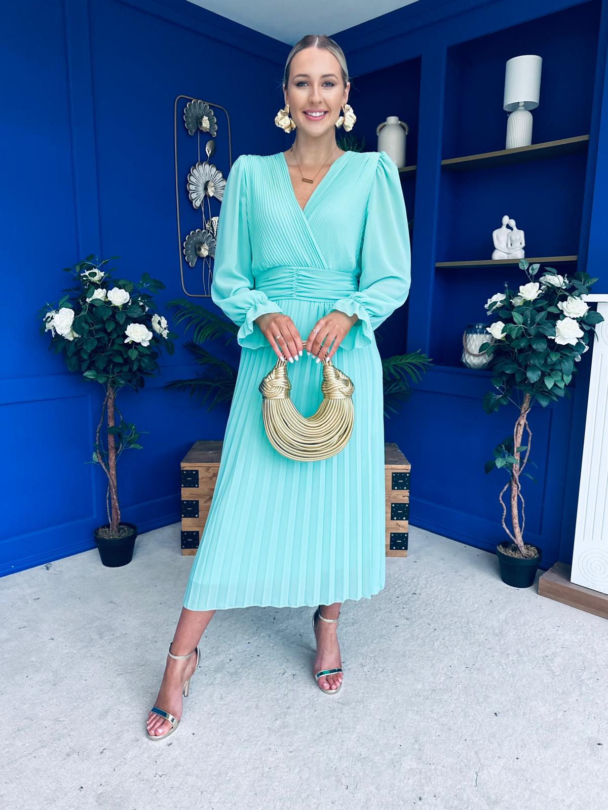 Clodagh Pleat Detailed Midi Dress Pastel Green