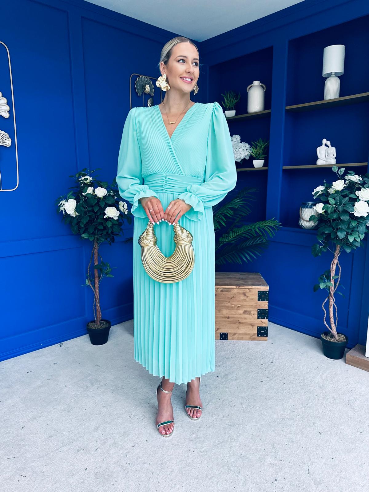 Clodagh Pleat Detailed Midi Dress Pastel Green