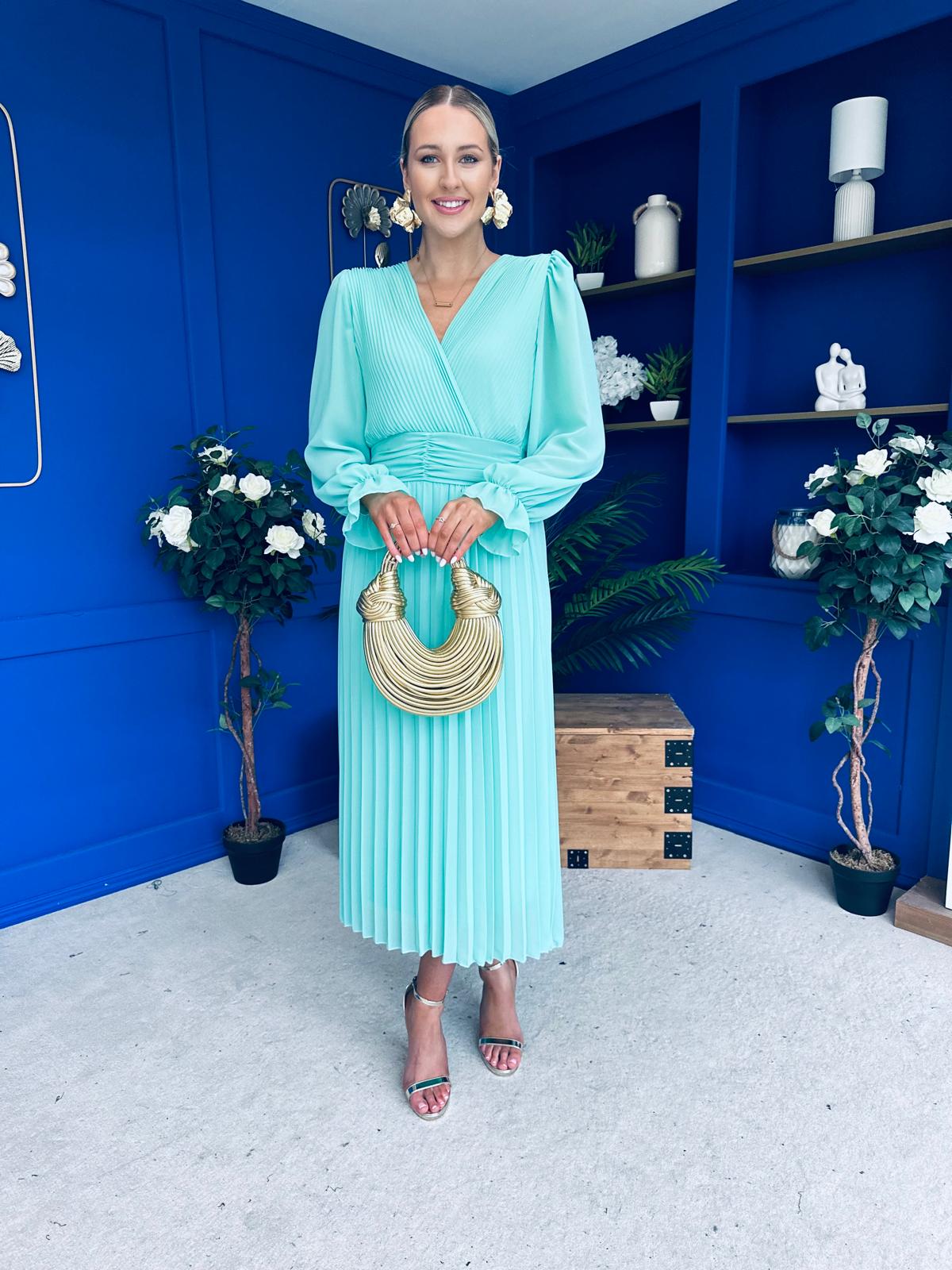 Clodagh Pleat Detailed Midi Dress Pastel Green