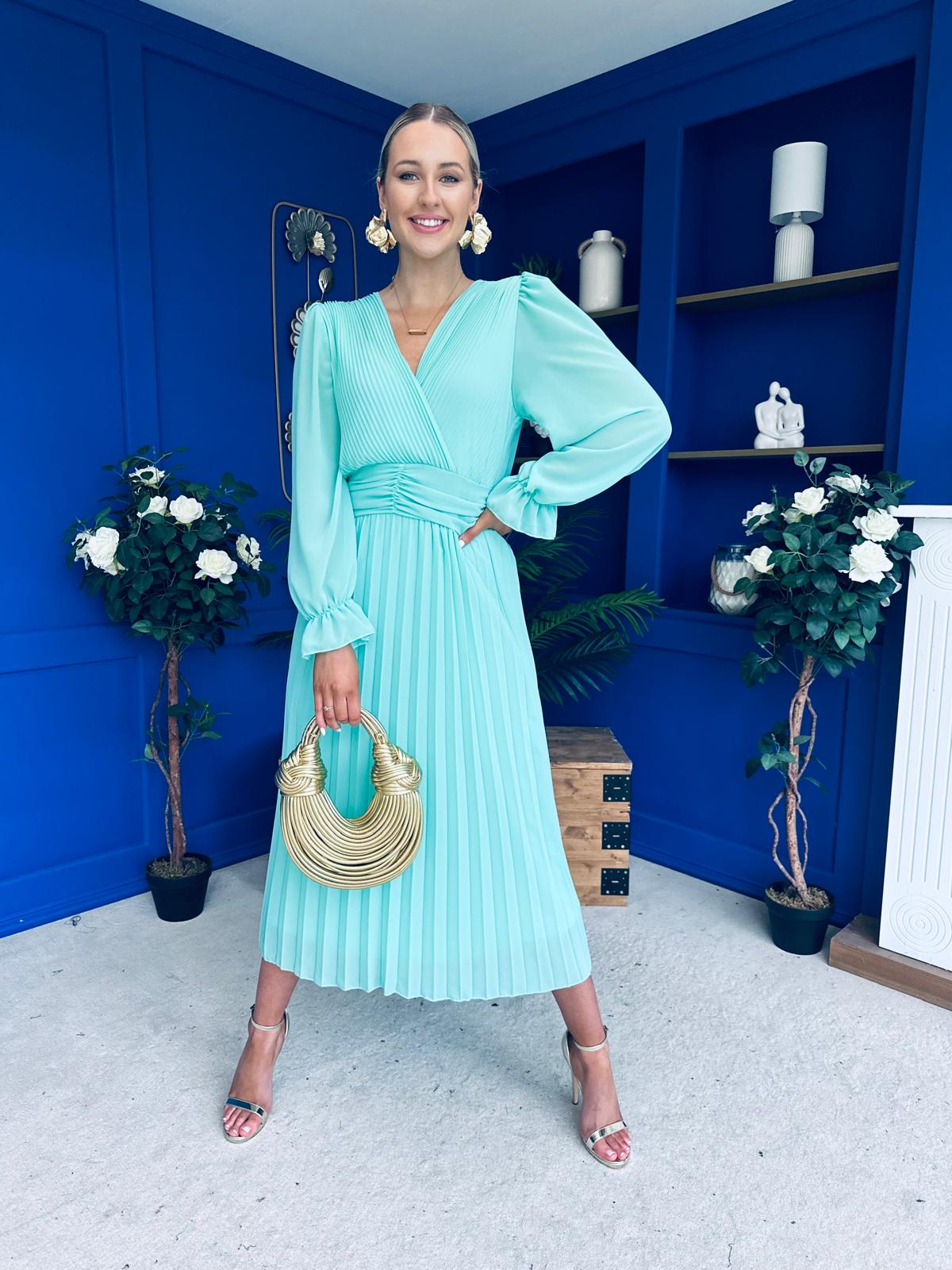 Clodagh Pleat Detailed Midi Dress Pastel Green