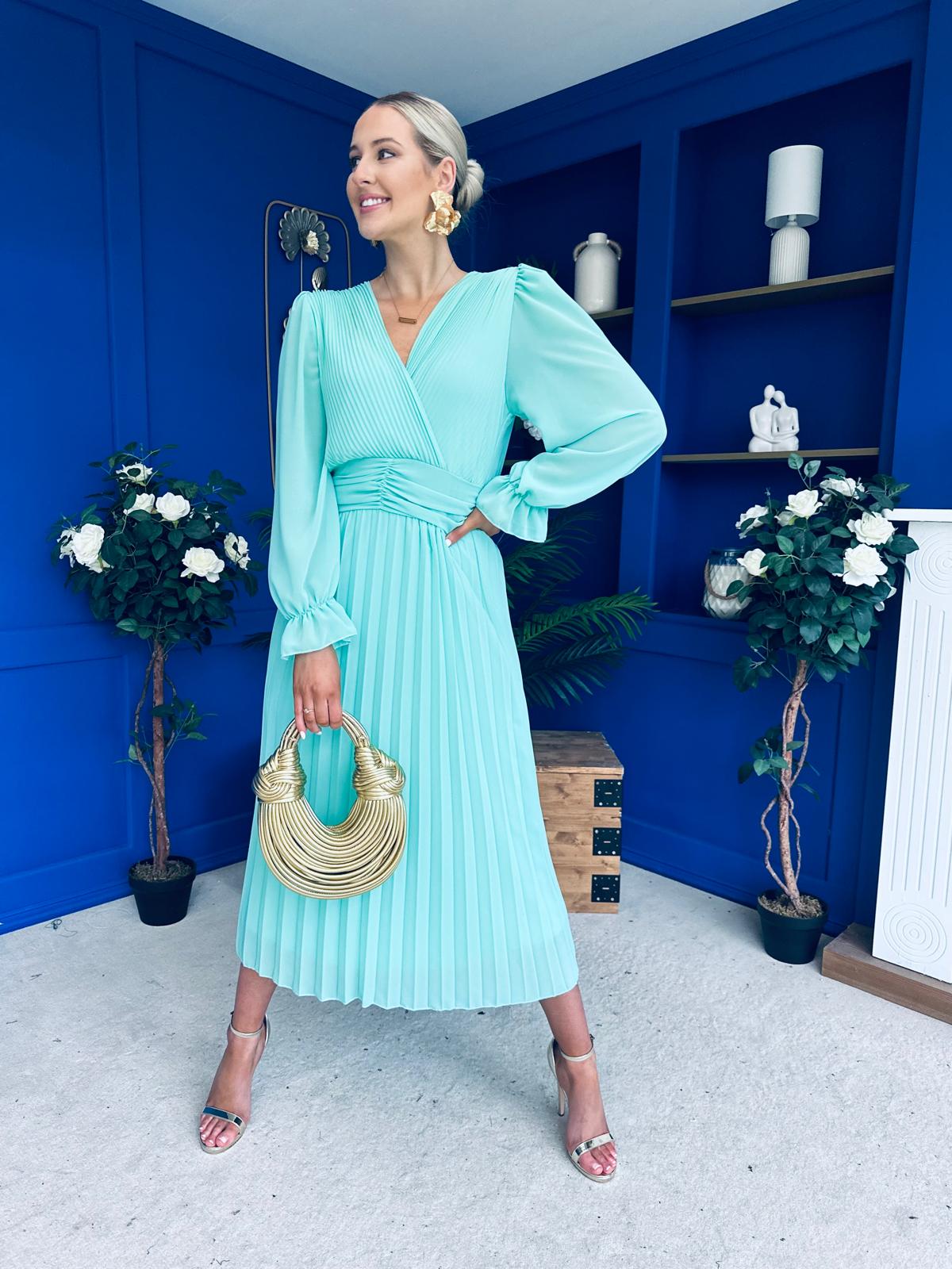 Clodagh Pleat Detailed Midi Dress Pastel Green