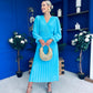 Clodagh Pleat Detailed Midi Dress Cyan Blue