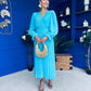 Clodagh Pleat Detailed Midi Dress Cyan Blue