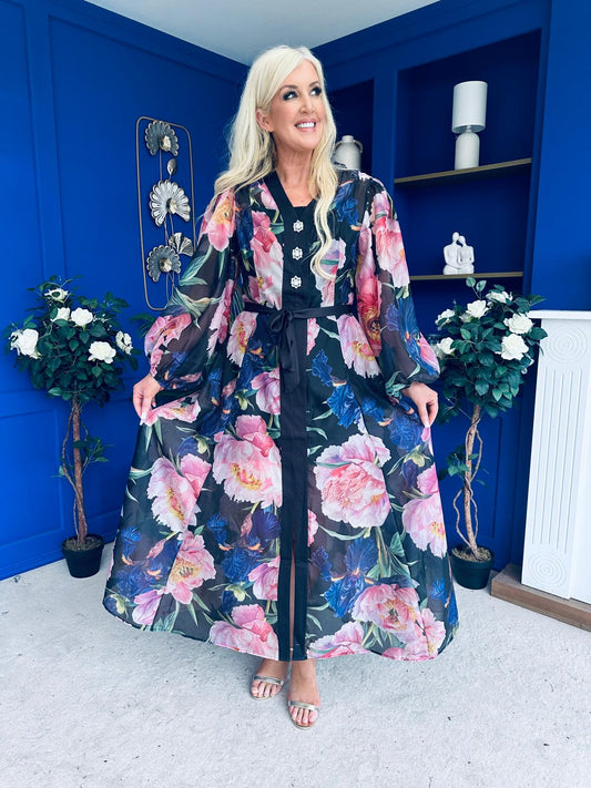 Melissa Detailed Occasion Dress Floral Black