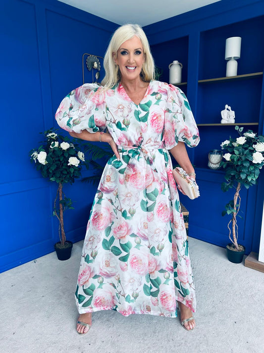 Lorena Detailed Occasion Dress Floral White