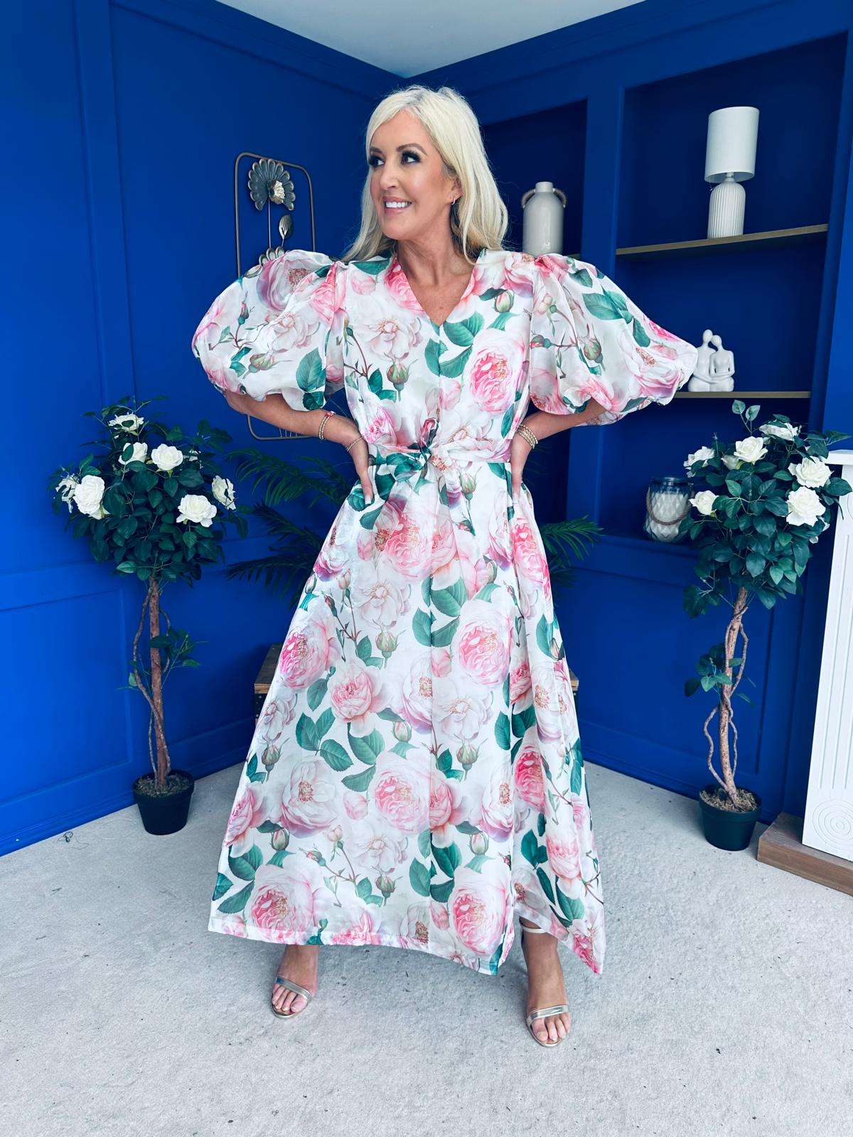 Lorena Detailed Occasion Dress Floral White