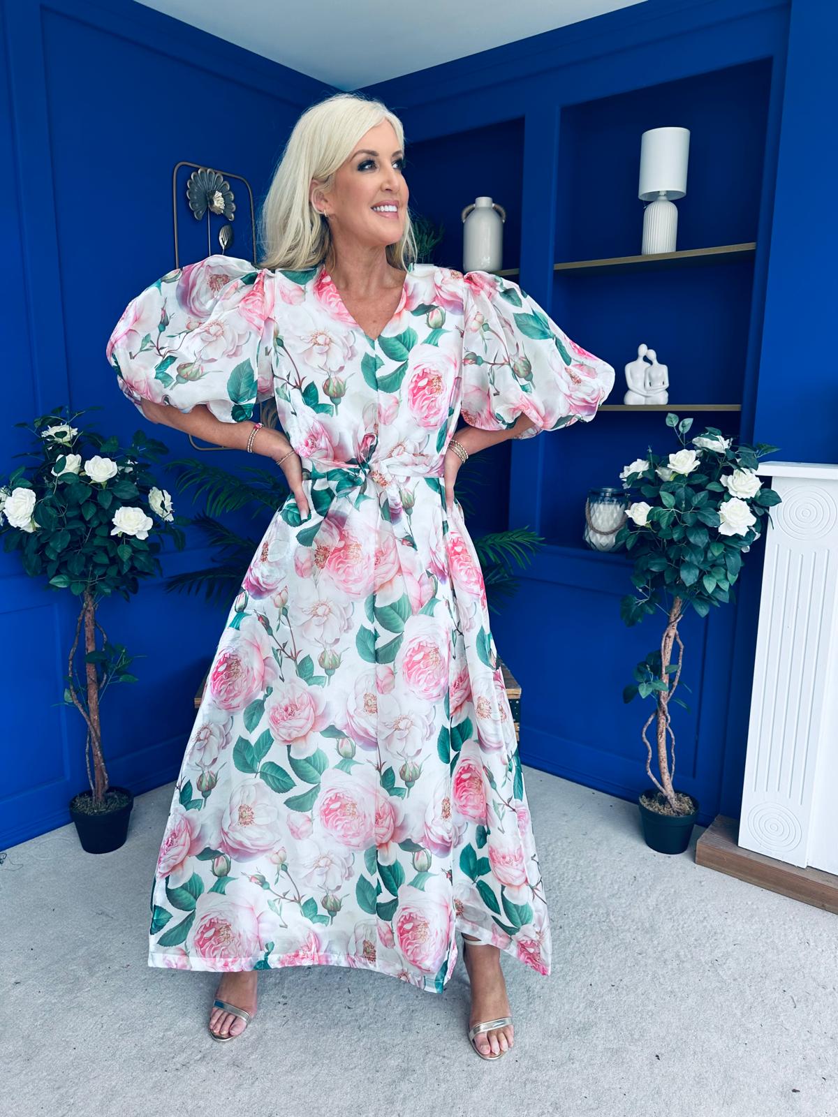 Lorena Detailed Occasion Dress Floral White