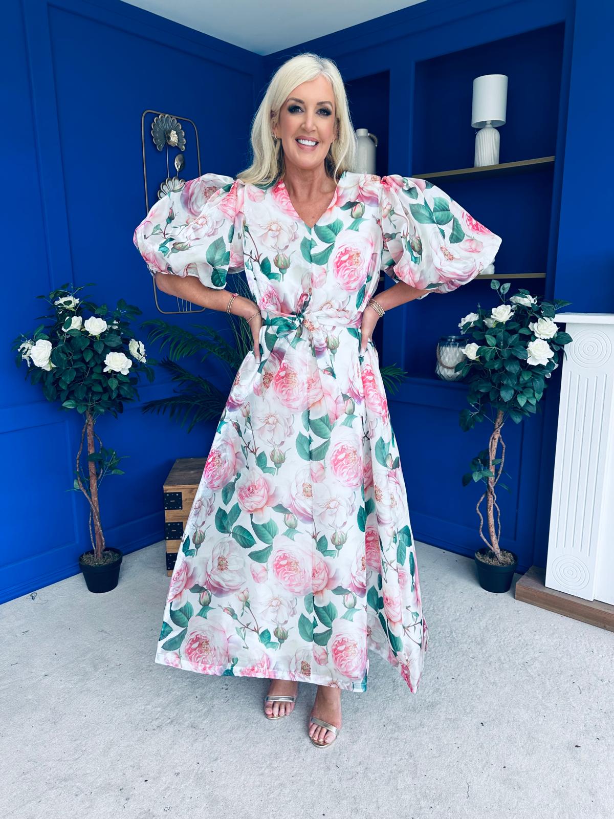 Lorena Detailed Occasion Dress Floral White