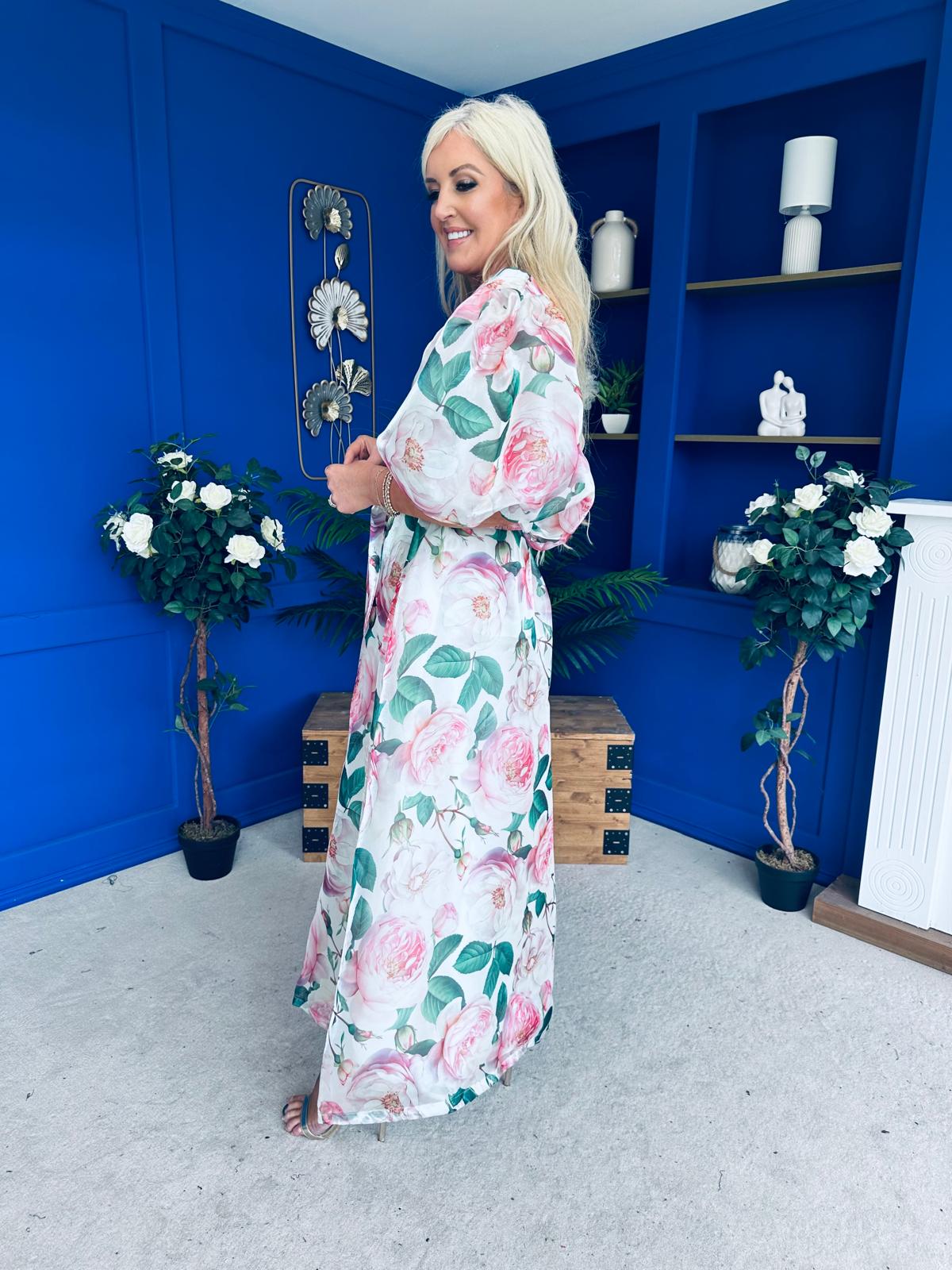 Lorena Detailed Occasion Dress Floral White