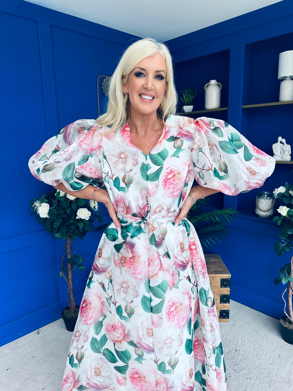 Lorena Detailed Occasion Dress Floral White