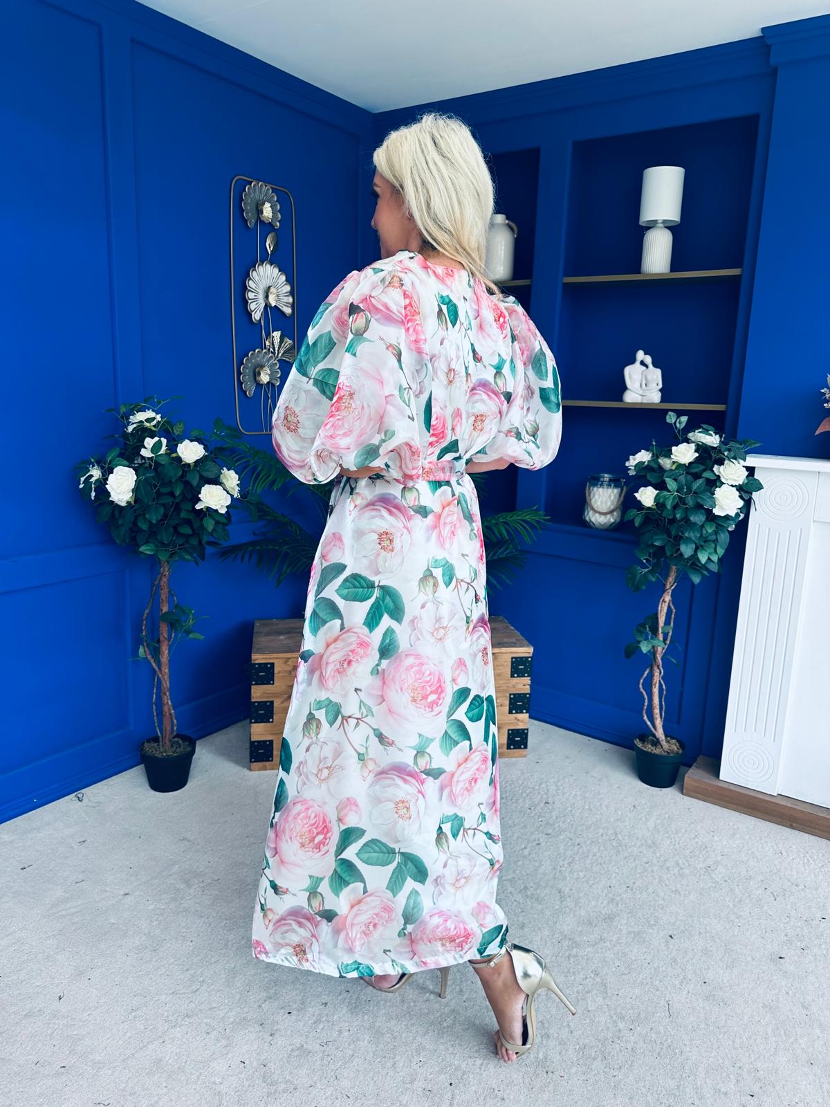 Lorena Detailed Occasion Dress Floral White