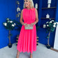 Freya Gathered Detail Midi Dress Neon Pink