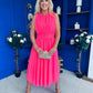 Freya Gathered Detail Midi Dress Neon Pink