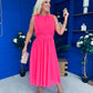 Freya Gathered Detail Midi Dress Neon Pink