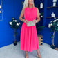 Freya Gathered Detail Midi Dress Neon Pink