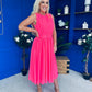 Freya Gathered Detail Midi Dress Neon Pink