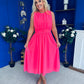 Freya Gathered Detail Midi Dress Neon Pink