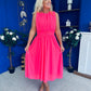 Freya Gathered Detail Midi Dress Neon Pink