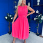 Freya Gathered Detail Midi Dress Neon Pink
