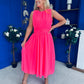 Freya Gathered Detail Midi Dress Neon Pink