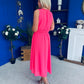 Freya Gathered Detail Midi Dress Neon Pink