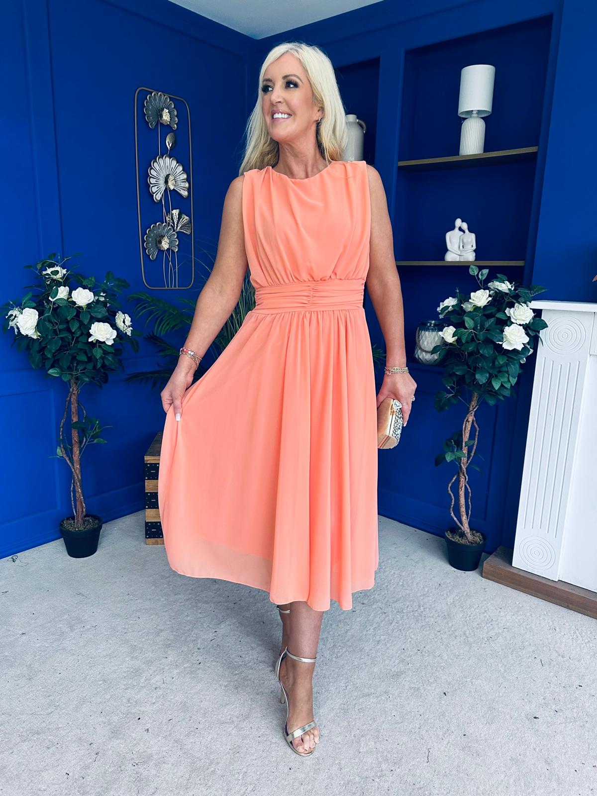 Freya Gathered Detail Midi Dress Peach