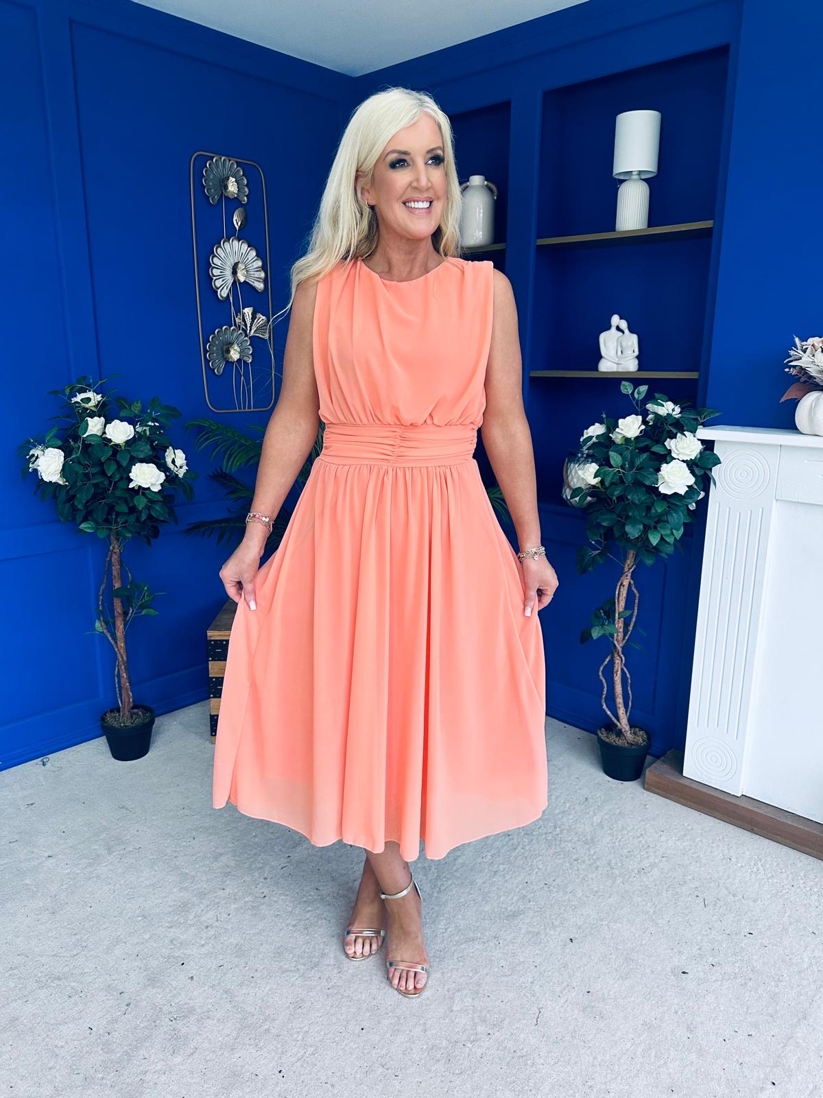 Freya Gathered Detail Midi Dress Peach