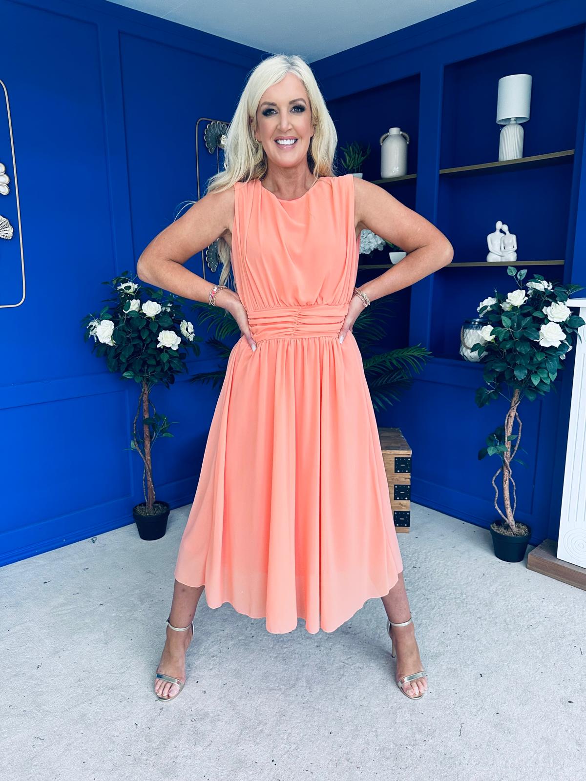 Freya Gathered Detail Midi Dress Peach