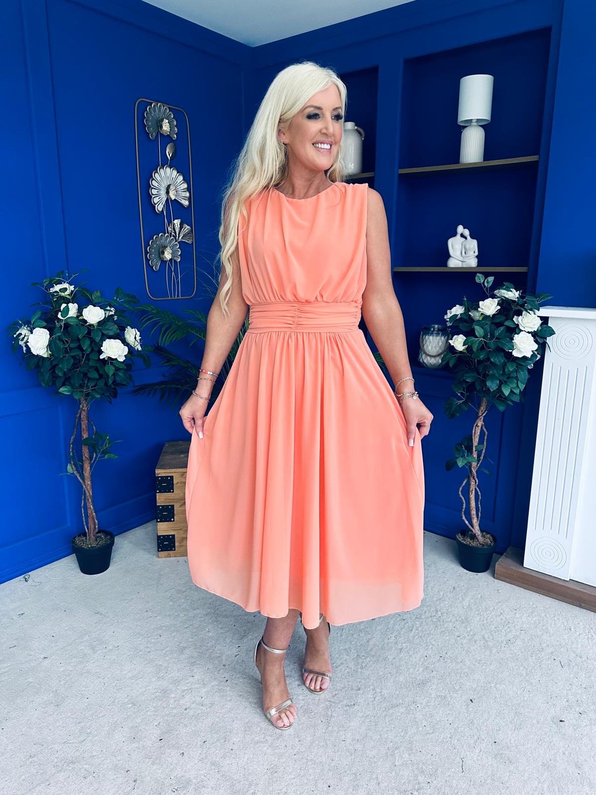 Freya Gathered Detail Midi Dress Peach