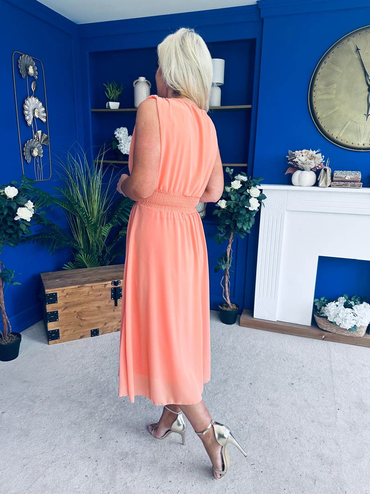 Freya Gathered Detail Midi Dress Peach