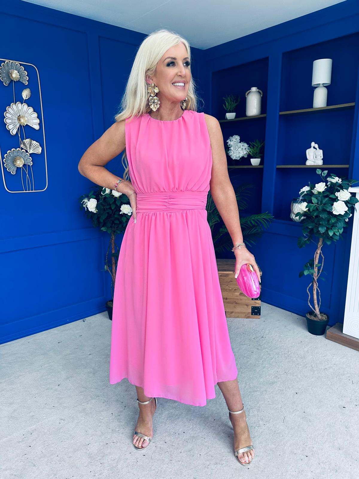 Freya Gathered Detail Midi Dress Pink