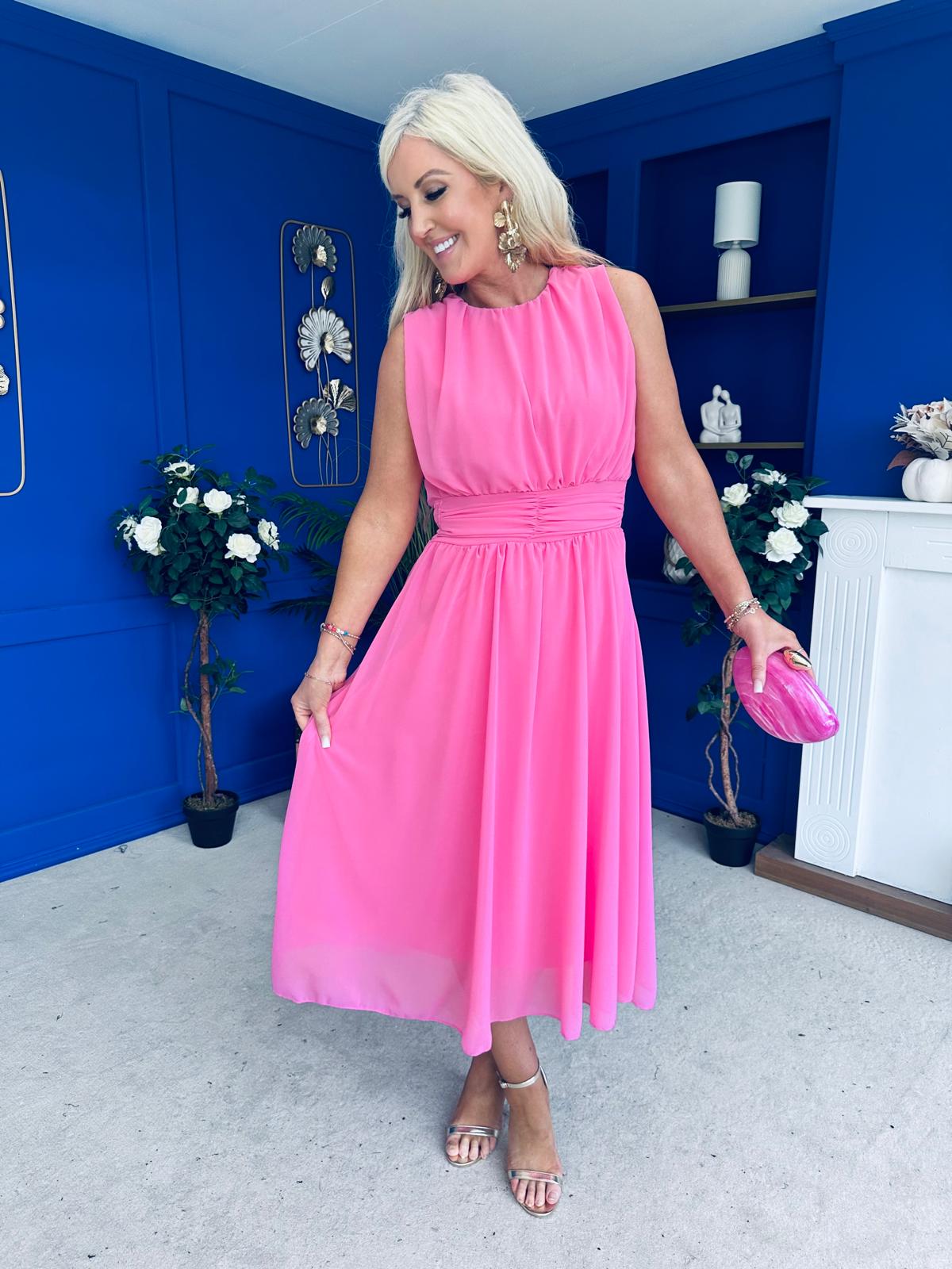 Freya Gathered Detail Midi Dress Pink