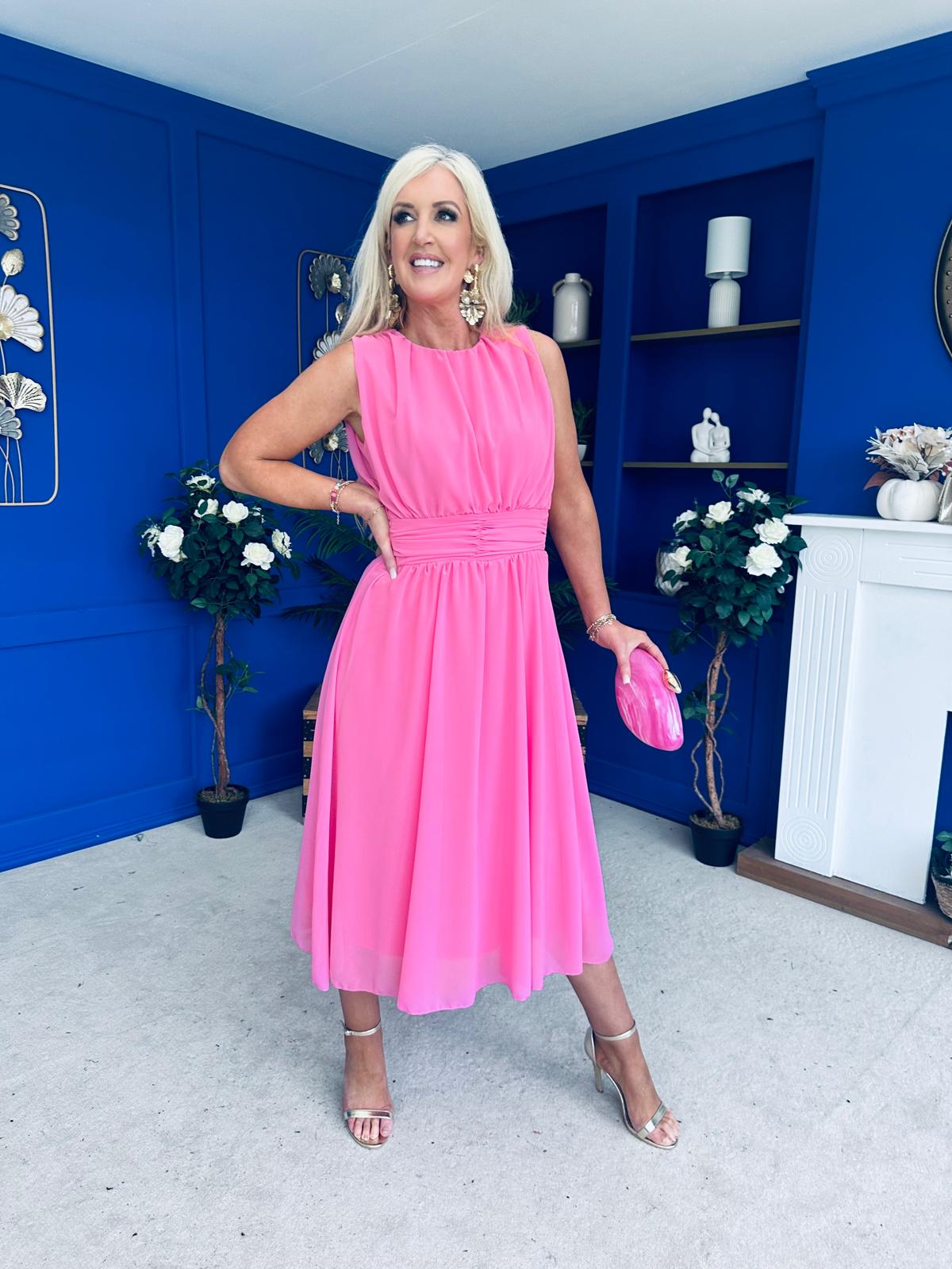 Freya Gathered Detail Midi Dress Pink