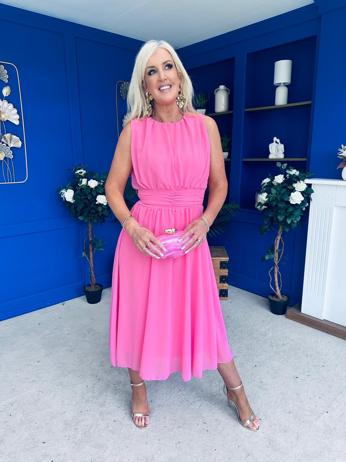 Freya Gathered Detail Midi Dress Pink